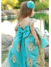 Cap Sleeves Turquoise High Low Flower Girl Dress